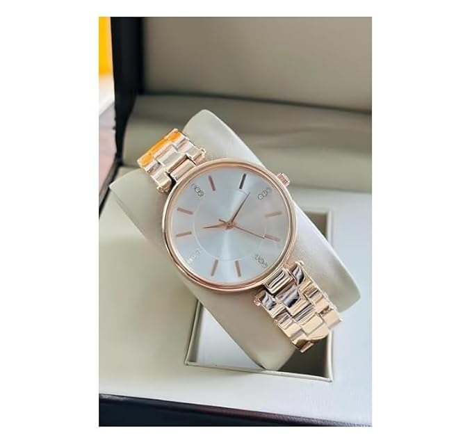 Rlines Rose Gold Ladies Watch, Blue Dial with Crystal Markers, Metal Strap, Analog Display