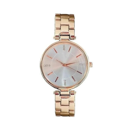 Rlines Rose Gold Ladies Watch, Blue Dial with Crystal Markers, Metal Strap, Analog Display